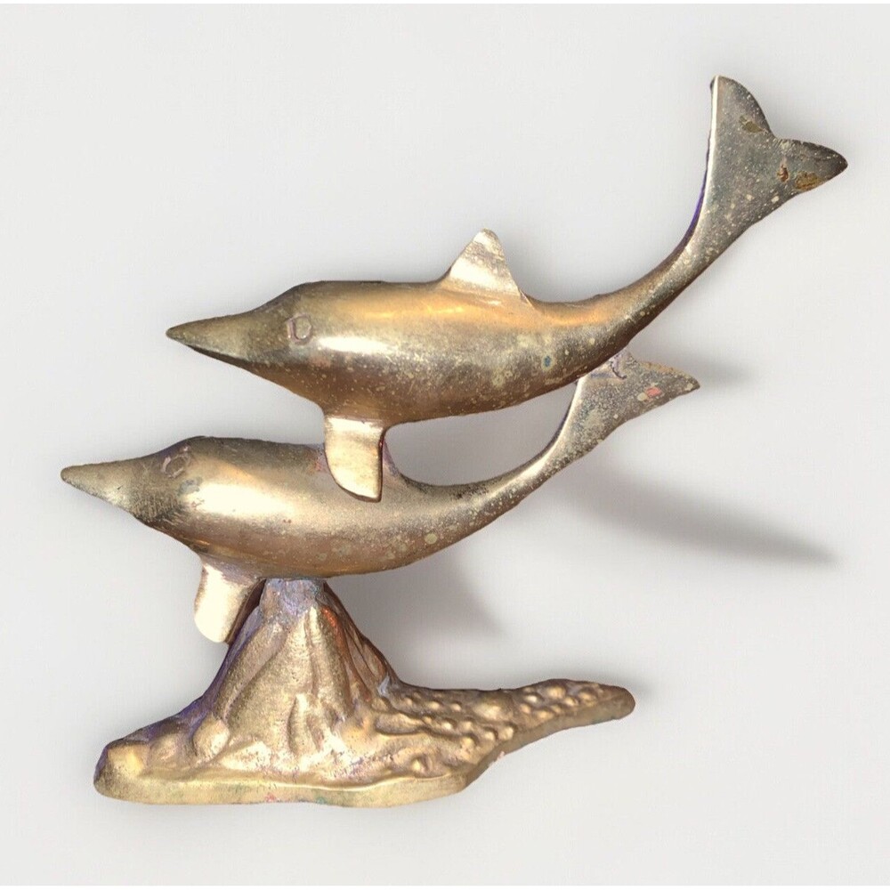 Vintage Brass Double Dolphin Figurine 6' 'Mid Century Modern Beach  Ocean